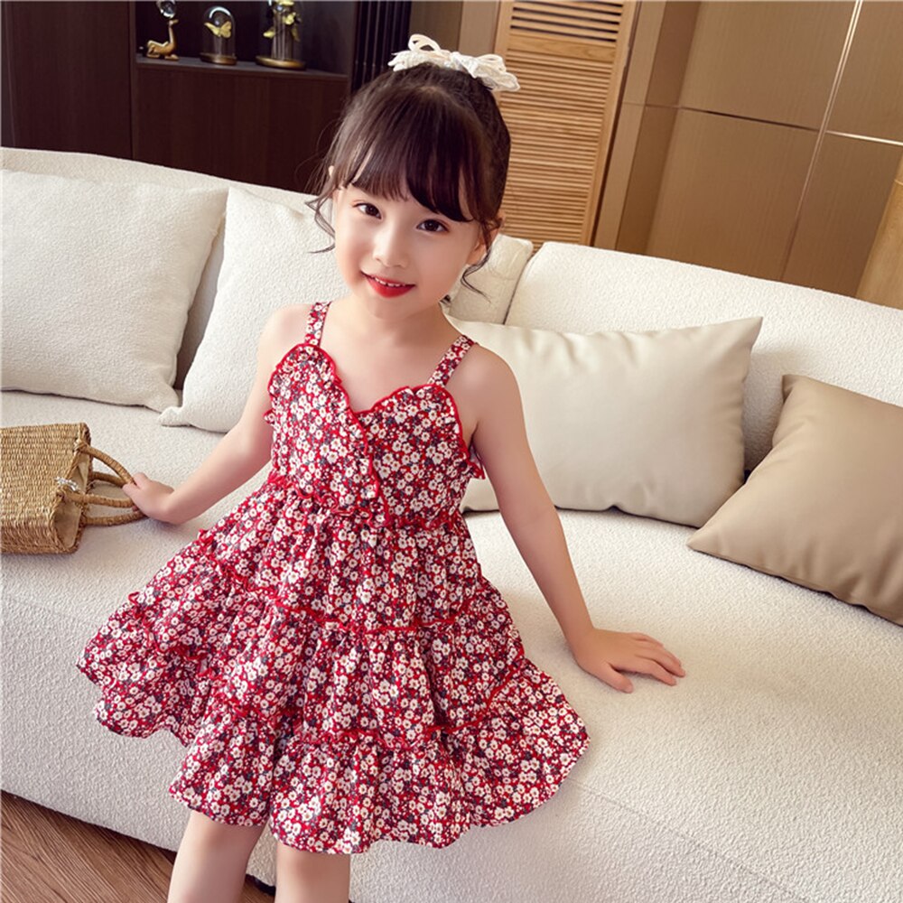 vetement bebe fille bebe fille robe bebe fille robe mariage Costumes de princesse en mousseline de soie pour filles, robe à fleurs rouges, vêtements Vintage, , 2, 3, 4, 5, 6 ans, été 2022