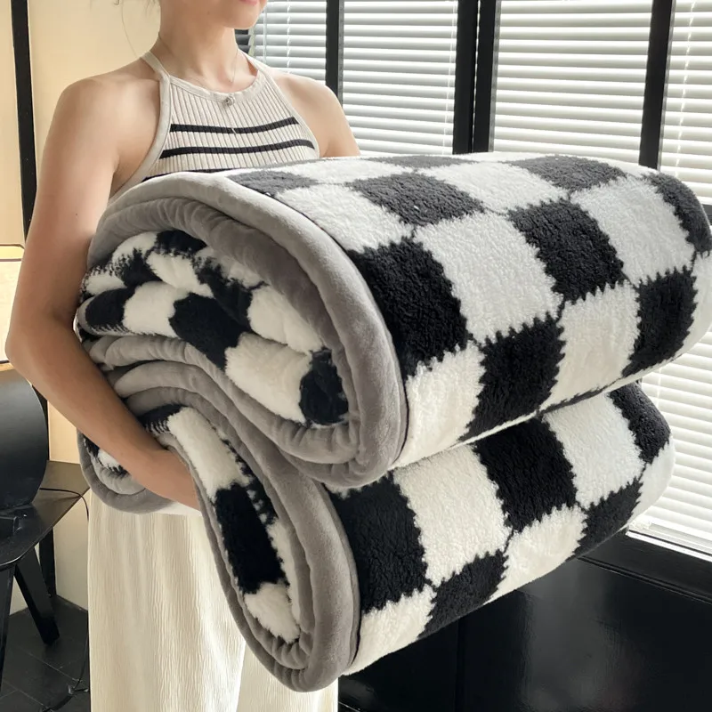Couverture d'hiver chaude en peluche, Plaid de A, polaire de corail, douce et épaisse, pour canapé, simple, Double, couvre-lit en fourrure pour Couple: 100x140cm / Black