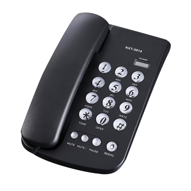 Vaste telefoon met snoer, bureautelefoon met grote knoppen, huistelefoon met snoer voor thuis, kantoor, hotel, badkamer: Zwart