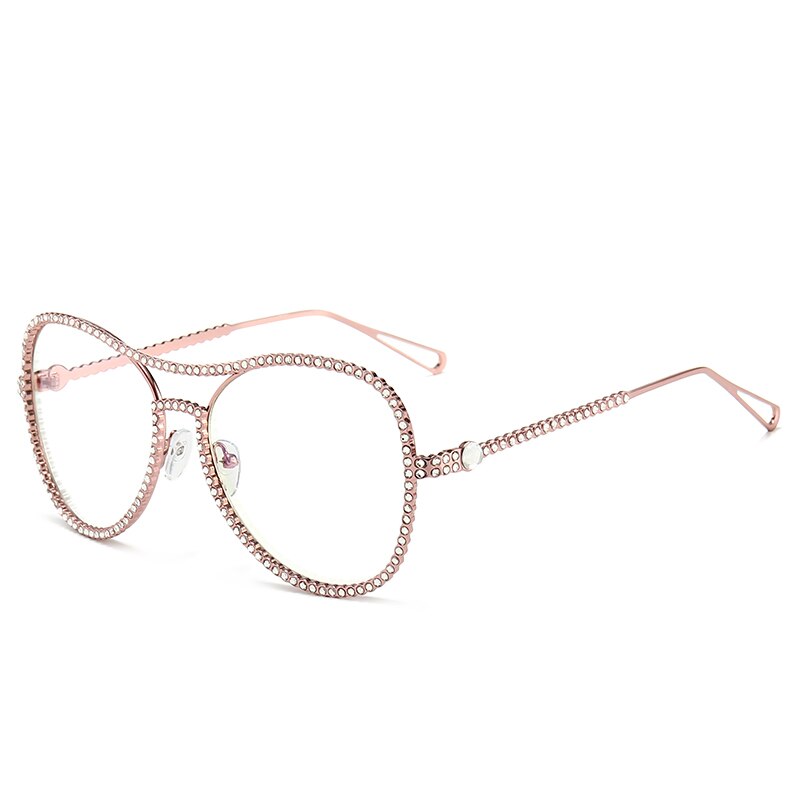 Monture de lunettes strass de luxe pour femmes diamant Anti lumière bleue bloquant les lunettes d'ordinateur myopie optique lunettes de vue: C1 Pink Clear