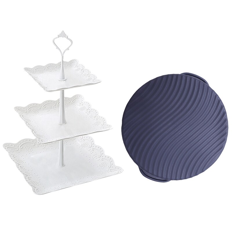 Round Cake Mold Pan Bakeware Tray Silicone Mould Pastry Maker & 3 Tier Cupcake Display Stand Dessert Tower Fruit Tray