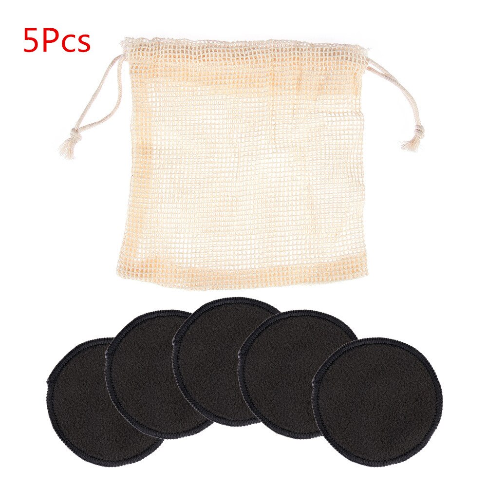 Toallitas desmaquillantes reutilizables de algodón, lavables, 6/12 Uds.: 5 Pcs Black