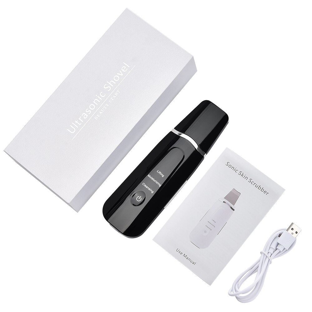 Depurador ultrasónico de piel, máquina exfoliante Facial, limpiador de poros faciales, eliminador de espinillas, exfoliante, carga por USB: Black
