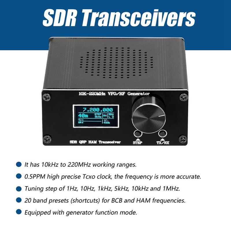 20K-220MHz Superheterodyne Receiver SDR HAM QRP Transceiver RF Generator Radio Debugger for Homebrew QRP Transceivers