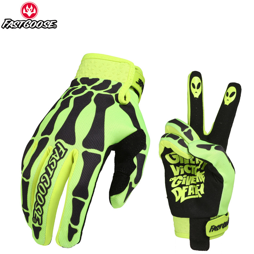 FASTGOOSE gants squelette Moto Motocross hors route MX BMX vtt ATV Guantes Moto vélo écran tactile gants de cyclisme: green / XL