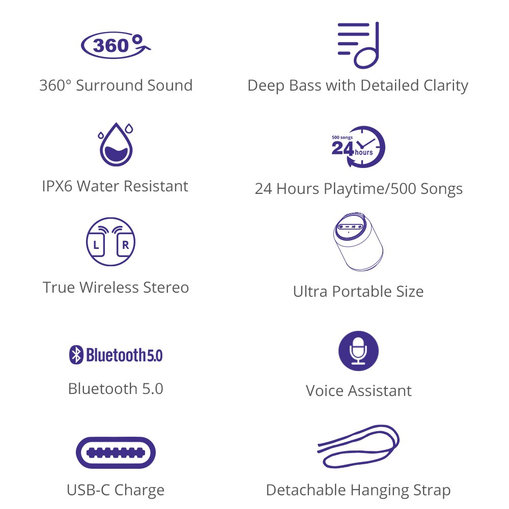 Tronsmart T6 Mini Bluetooth Speaker TWS Speakers 5.0 IPX6 Waterdichte Mini Draagbare Luidsprekers 360-graden Muziek Zwart Soundbar