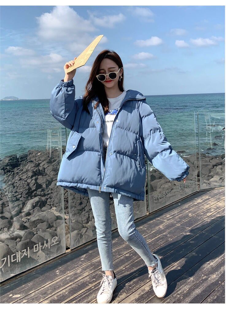 Dam vinter höstjacka bomull vadderad huva oversized lös kvinnlig tjock kappa kort solid casual damparkas