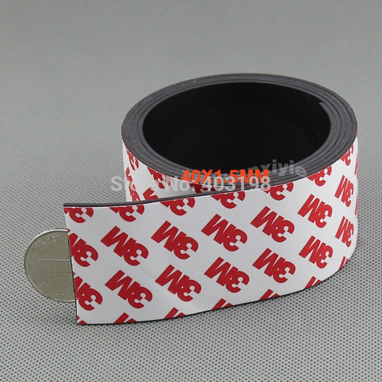 1Meter 3M Rubber Magnet 40*1.5 mm self Adhesive Flexible Magnetic Strip Rubber Magnet Tape width 40x1.5mm