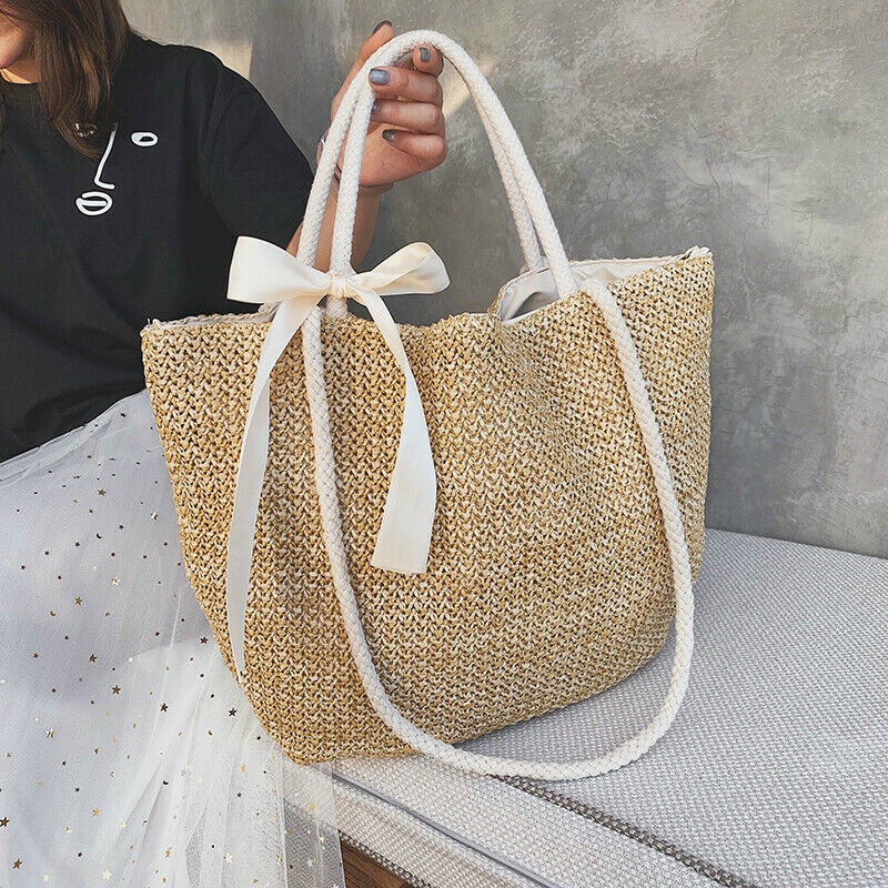 Elegante Stro Strandtas Met Houten Handvat Voor De Zomer - Travel Detail