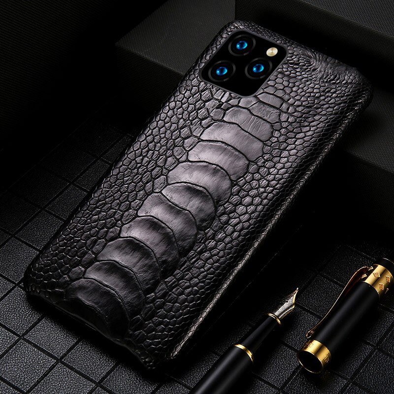 Genuine Leather Ostrich feet phone case for iPhone 11 11 pro max 11 pro 5 6 6 plus 7 8 plus X XS XSmax XR Luxury Anti-fall Cover: For 11pro max / black