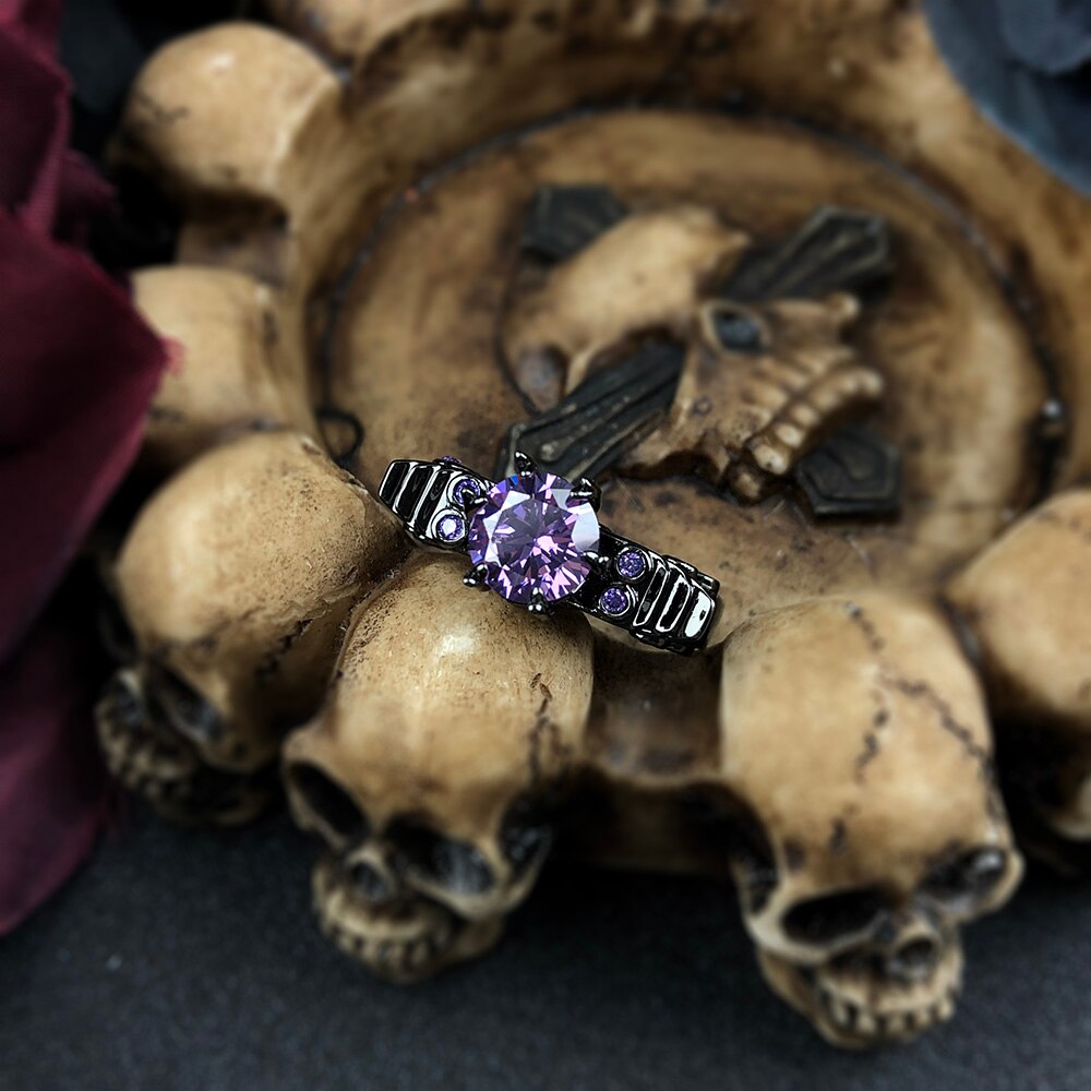 Retro Punk Skull Gothic Ring For Women Men Halloween Goth Black Gold Color Rings Accession Jewelry R523