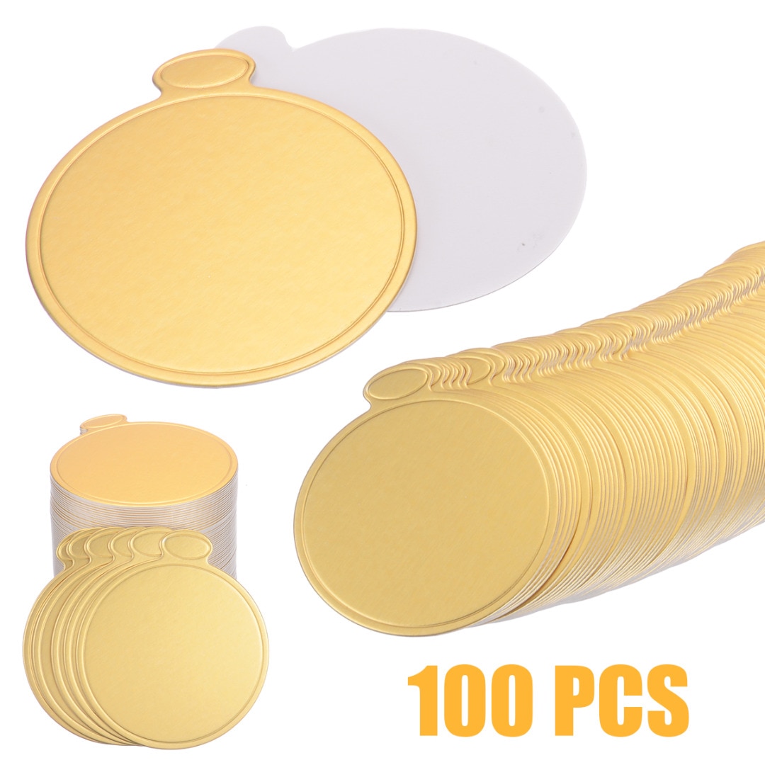 Mayitr 100Pcs/set Round Mousse Cake Boards Gold Paper Displays Cupcake Dessert Tray Wedding Birthday Pastry Decor