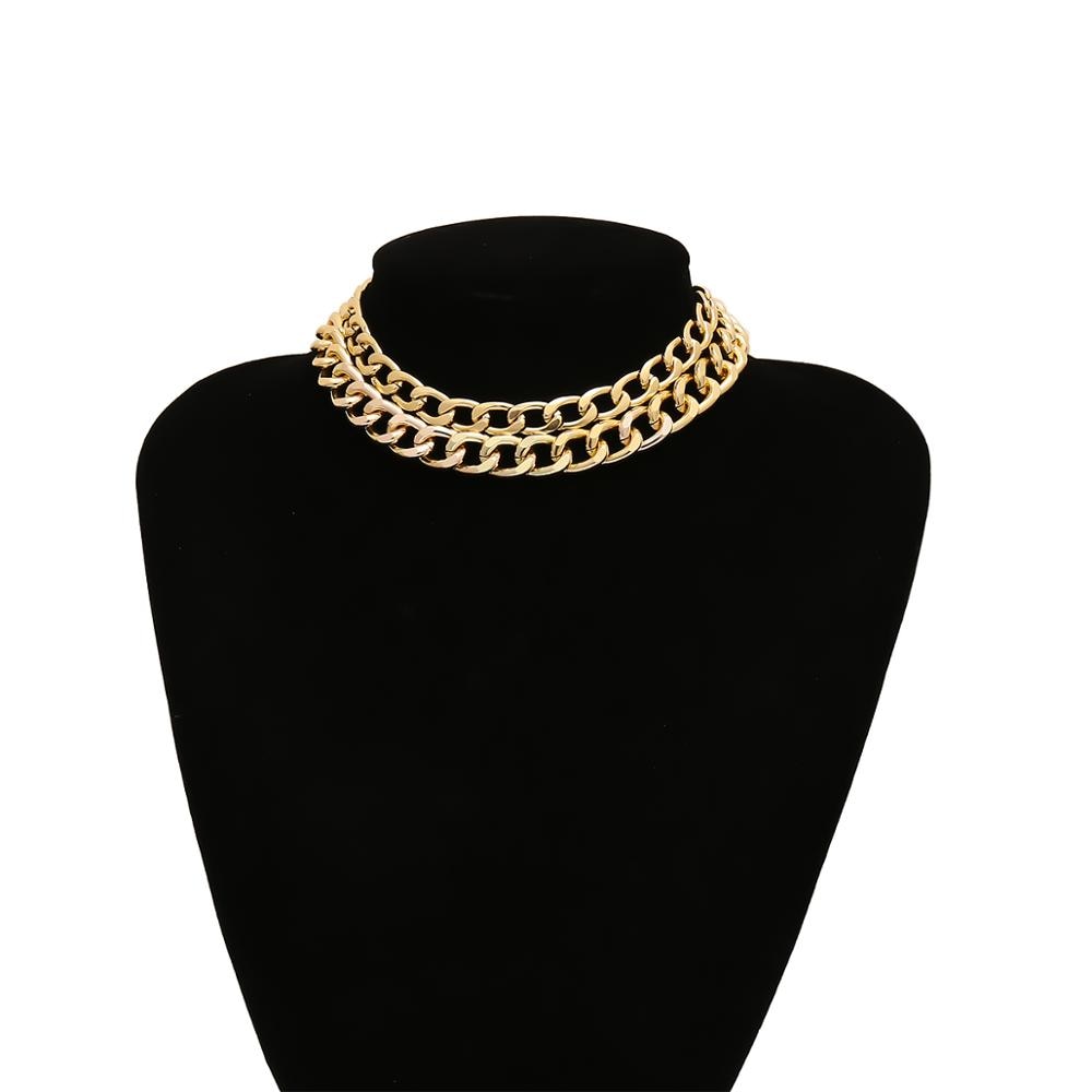 Punk Curb Cuban Gold Color Chain Necklace Choker Women Men Steampunk Two Layered Link Thick Necklace Collier Femme Accessories