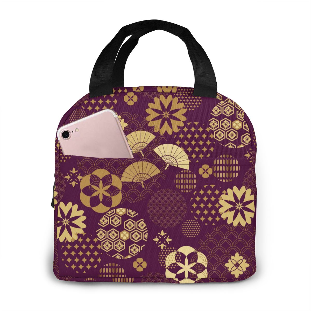 Japanse Fans Aziatische Bloemen Koeltas Draagbare Rits Thermische Lunch Tas Handig Lunchbox Tote Voedsel Zak: Default Title