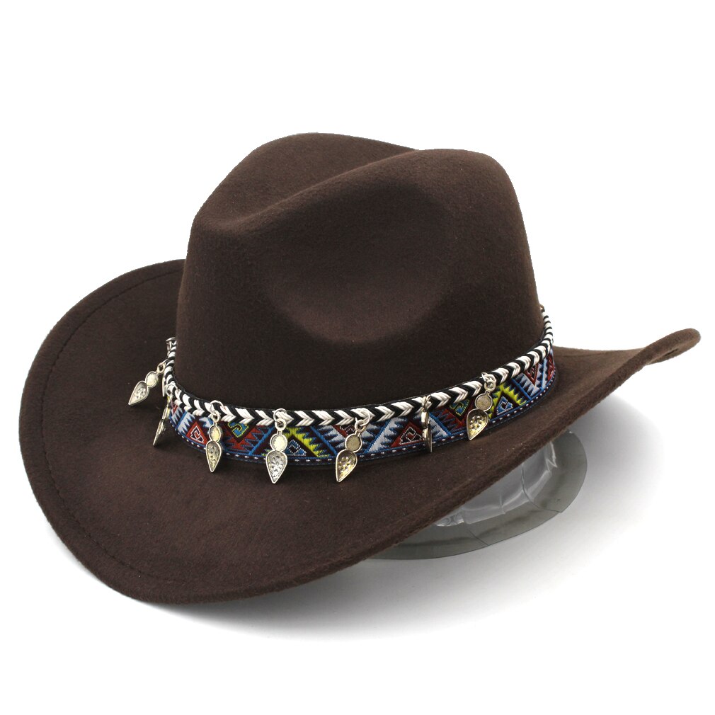 Mistdawn western cowboy hattu cowgirl puku lippis jäykkä lieri naisille miehille monivärinen nauhanauha koko 56-58cm bbh: Tumman ruskea