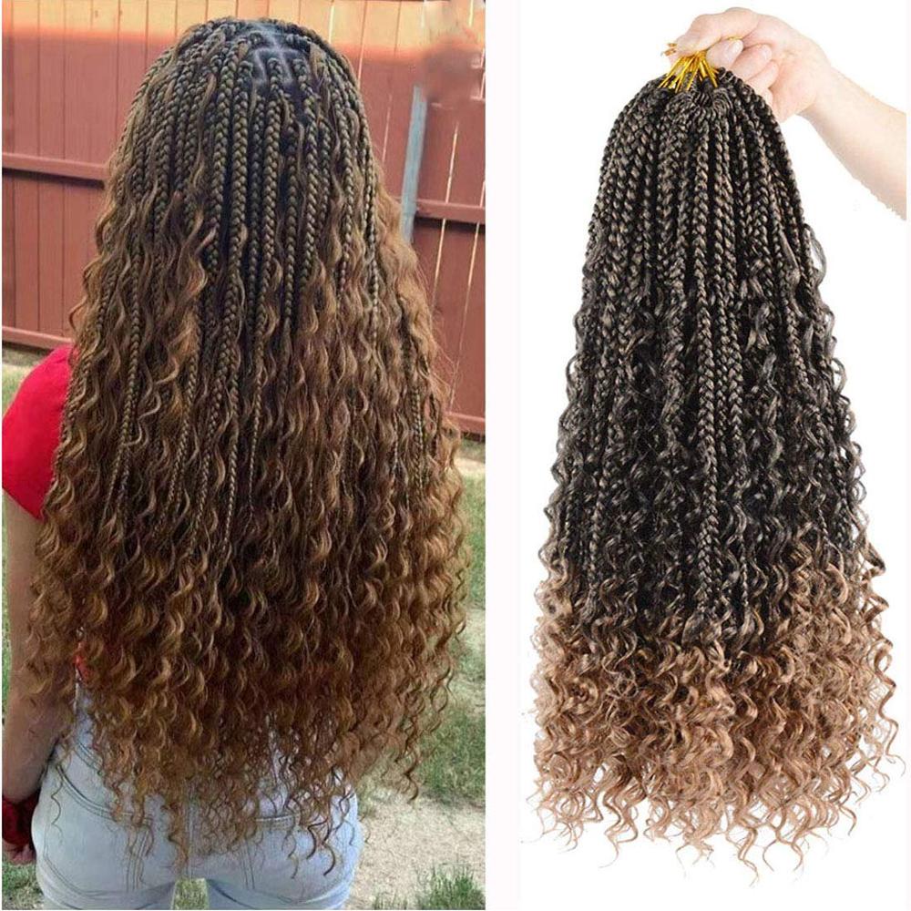 box braid crochet hair for black women Crochet Braids with Curly Ends 16 Strands/Pack Crochet Box Braids Hair: T1B/27 / 9Pcs/Lot
