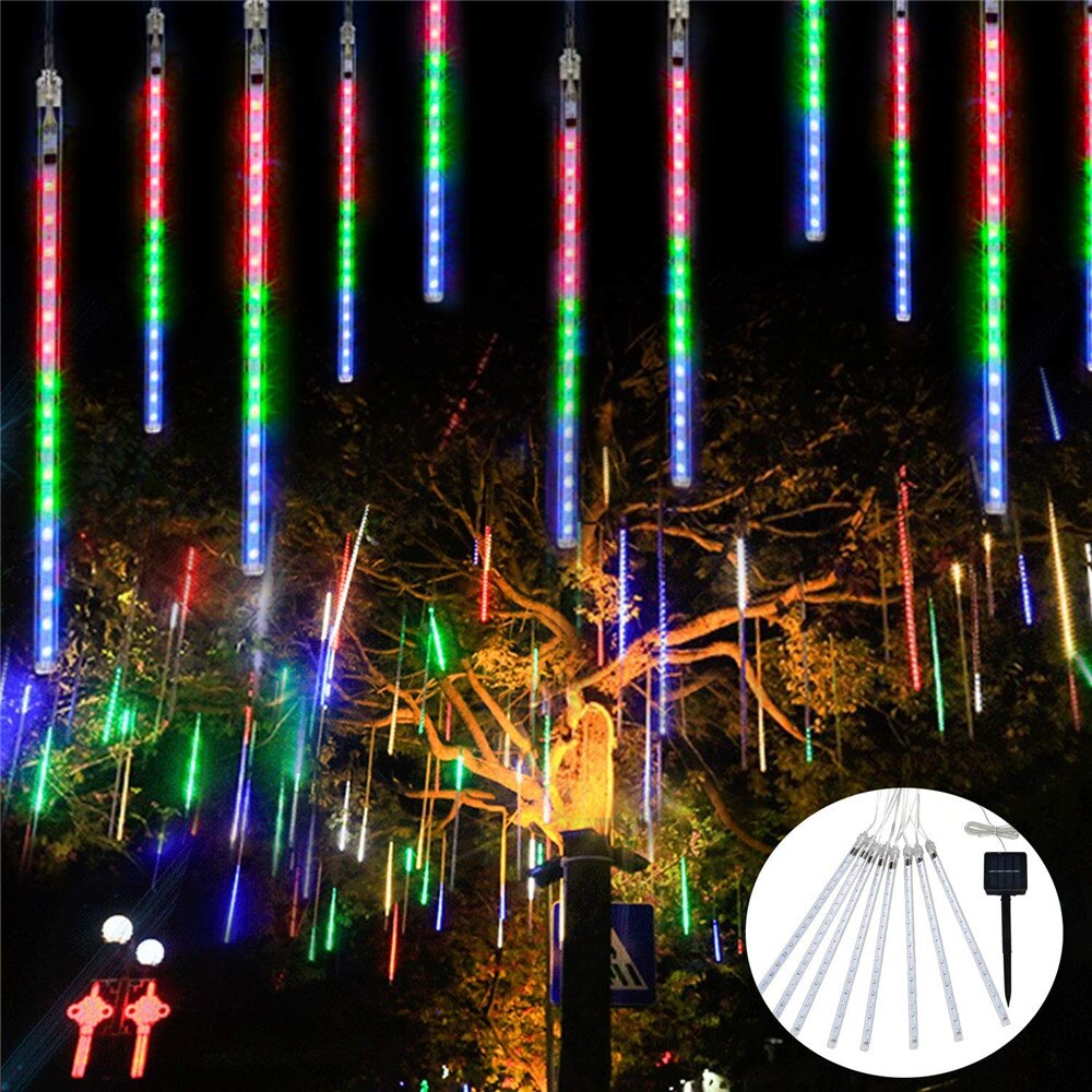Guirlande lumineuse solaire à led avec pluie de météores et glaçons pour noël, idéale pour une fête, une décoration de patio ou de maison: Changeable / 50cm 288 leds