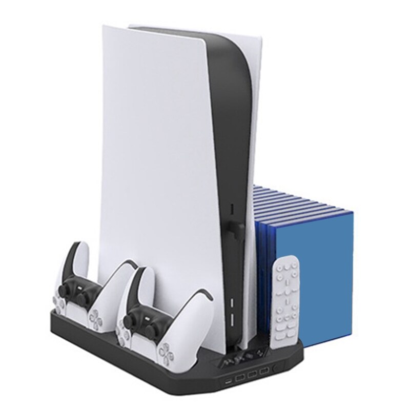 For PS5 Host Universal Multi-Function Cooling Fan Base, With Disc Storage Rack For PS5 Game Handle Two Chargers