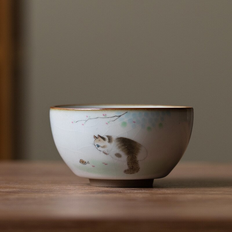 Grote Ru Kiln Theekopje Reizen Persoonlijke Meditatie Cup Handgemaakte Keramische Thee Kom Pu&#39;er Master Cup Huishouden Thee Set Accessoires: D5 - 7.8X4CM 110ML