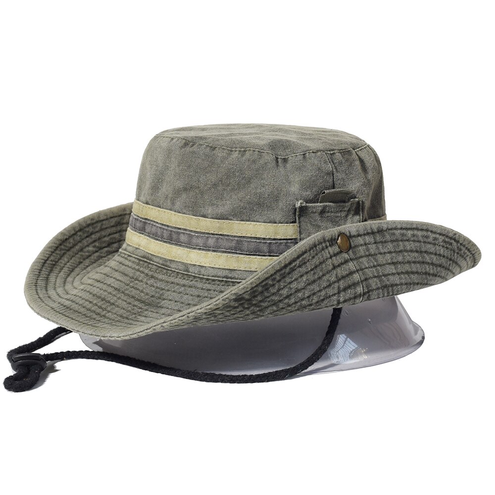 Fishing Hiking Sun Hat Men Women Boonie Hat Wide Brim Bucket Hat Outdoor Safari Summer Cap Cotton Bucket Hat: army green