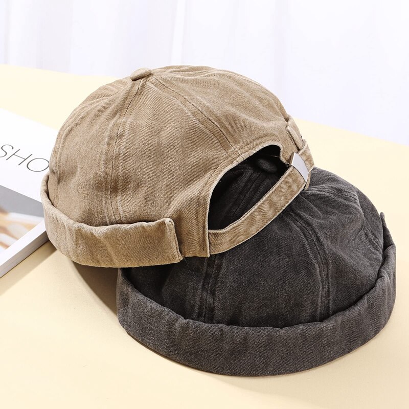2 Pcs Brimless Hats for Men Adjustable Hat Casual No Brim Hat Visor-Less Flip Hat Sailor Skullcap