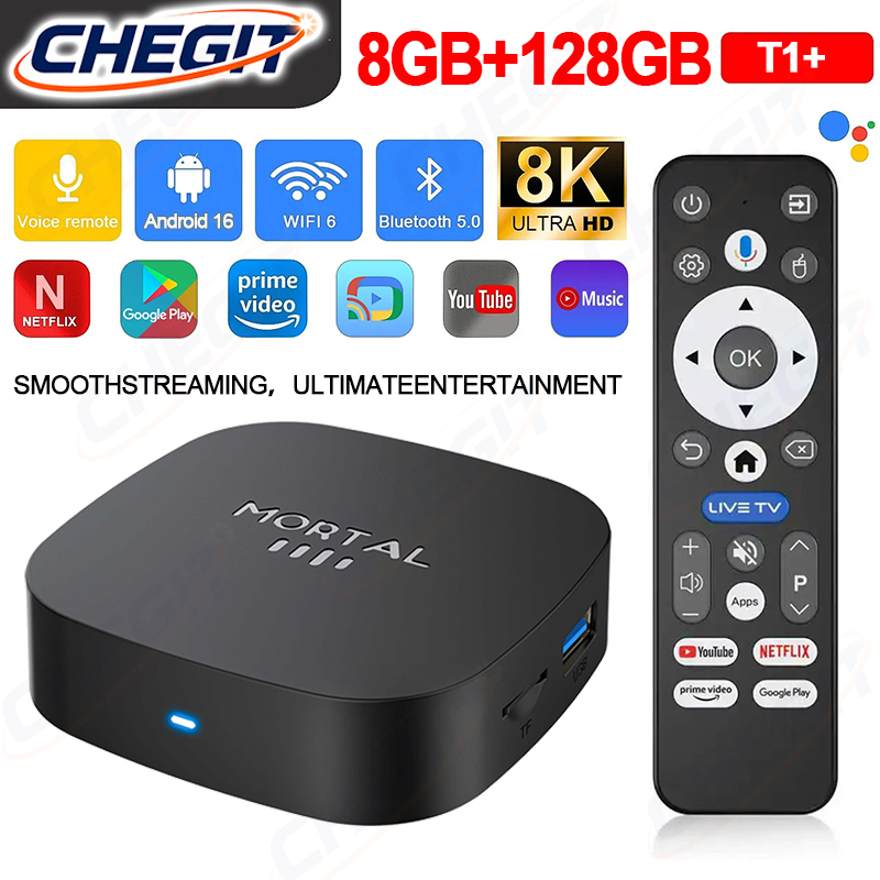 Android 16 Ultra HD 8K Smart Video TV Stick 8GB+128GB BT5.2 Media Player WiFi 6 Top Box per Netflix YouTube Google Assistant