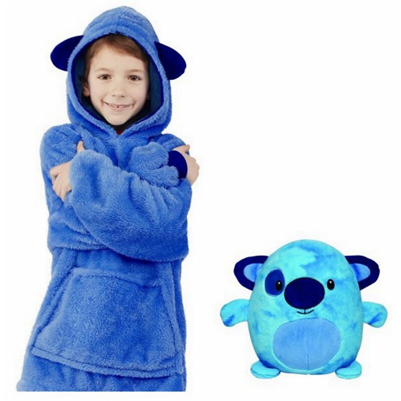 Microfiber Pluche Coral Fleece Sherpa Deken Met Mouwen Super Zachte Warme Outdoor Pocket Hoodie Volwassen Winter Hooded Tv Deken: Blue