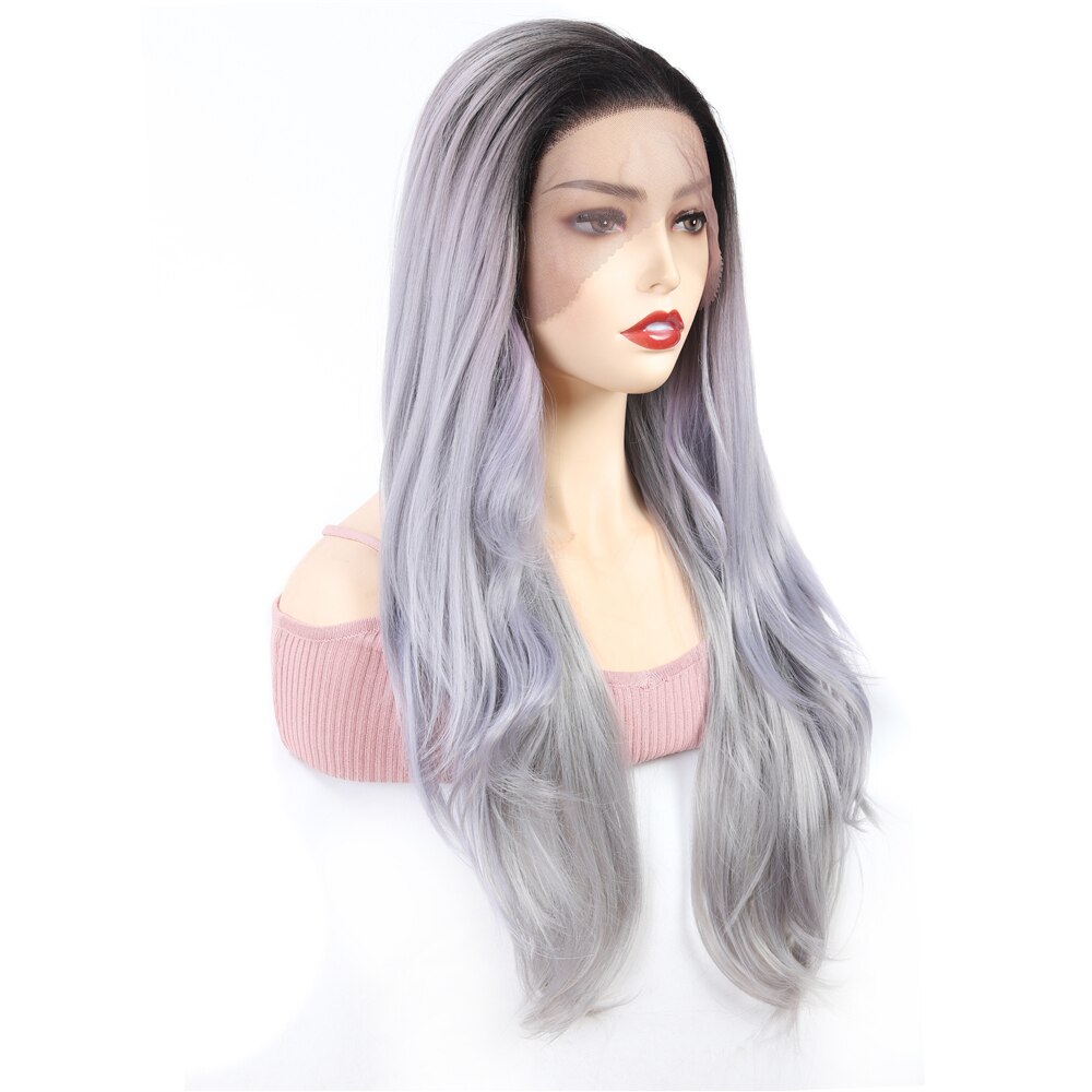 Synthetic Lace Front Wig Ombre Grey Cosplay Wigs For Black Women X-TRESS Heat Resistant Fiber Long Wavy Lace Wig With Baby Hair