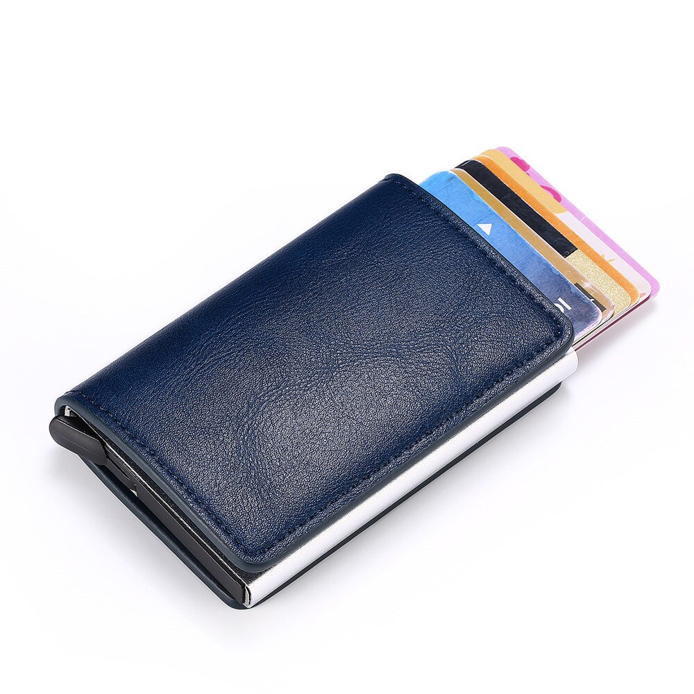 QQD Anti-theft Brush Man Wallet Smart Auto Eject Card Box Purse Business Holder Rfid Wallet Aluminum Metal Credit Card Belt Bag