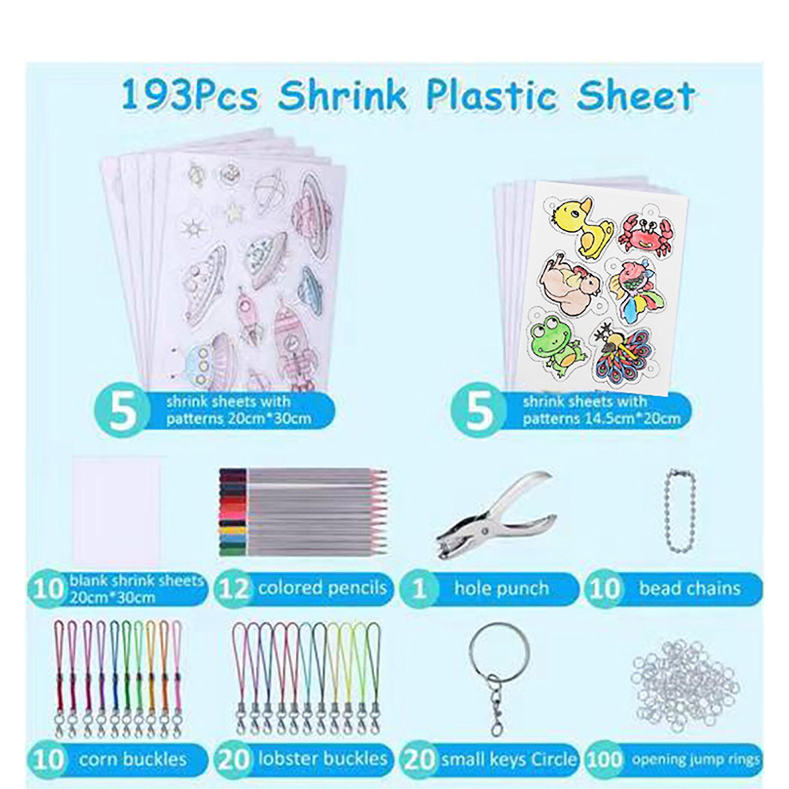1 Set Shrinky Art Paper Heat Shrink Sheet Plastic Kit Hole Punch Keychains Pencils DIY Color Lead Manual Heat Shrink Film Tool: Type T