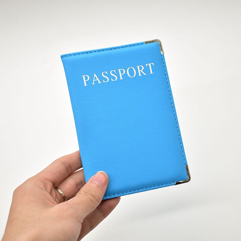 Traveling Passport Cover Pink Women Solid Pu Leather Passport Holder Multifunctioncal Go Abroad Passport Case: Sky Blue