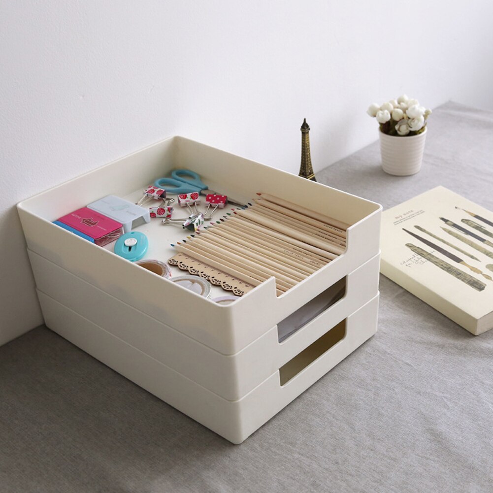 Drawer Storage Box Desktop Stackable Paper Document Tray Storage Box Home School Office Stationery Box Organizer