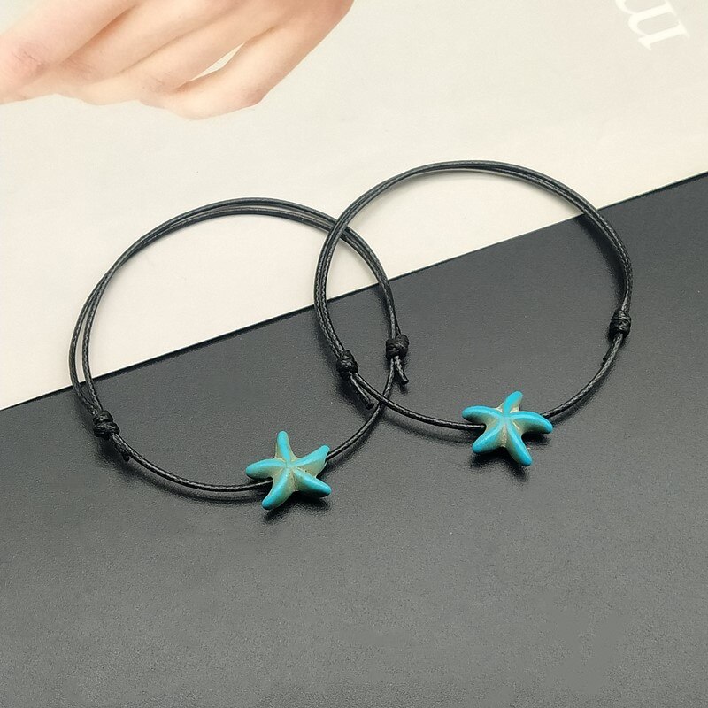 2- piece/loose rope bracelet for men and women, blue and white starfish design, couple's hand bracelet for boyfriend, adjustable lucky bracelet