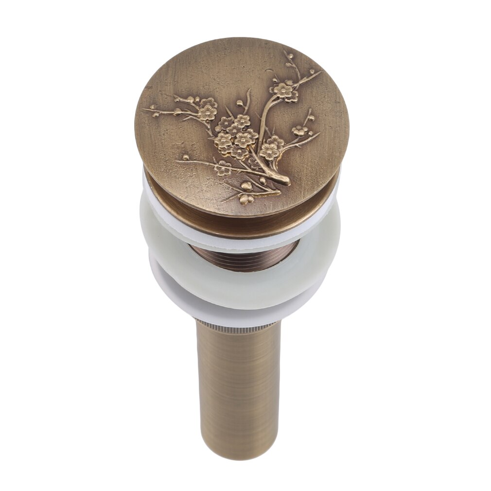 Retro Lavatory Basin Sink Up Drain With Round Carved Cover Brass Without Overflow Vanity Sink Waste Drainer For Bathroom: Plum blossom