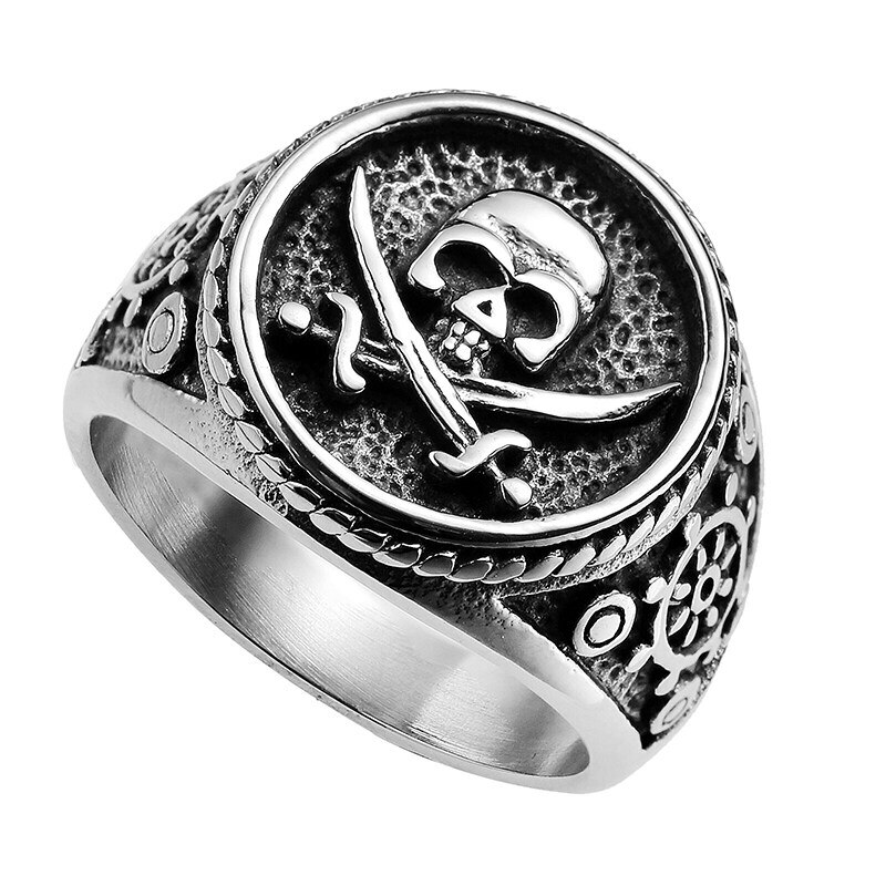 Retro Punk Style Double Knife Pirate Skull Ring Motorcycle Men&#39;s Hip-Hop Rock and Roll Party Jewelry Accessories: 7