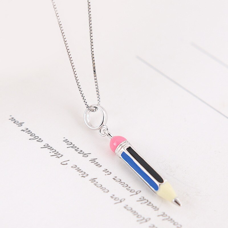 Authentieke 100% 925 Sterling Silver Bead Charm Potlood School Hanger Email Charmes Fit Armbanden Vrouwen Diy Sieraden