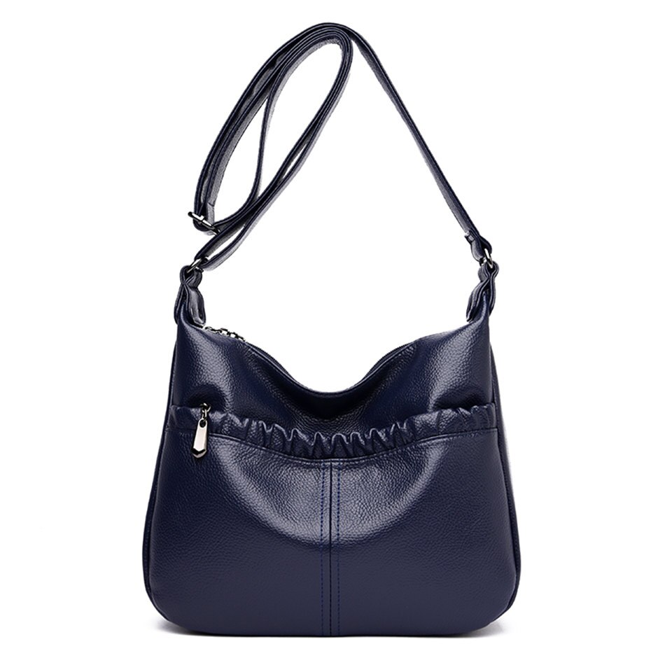 Vintage zachte leren dames schoudertassen luxe handtassen damestassen kleine crossbody tassen voor dames koerierstas: Blauw