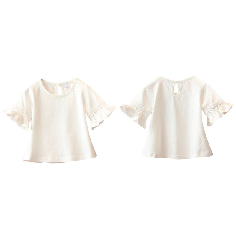 TChildren Girls Tops Clothes Baby Girl Flare Sleeve Round Neck Solid Print Lace Tops Shirts Kids Tops Summer Casual Blouse