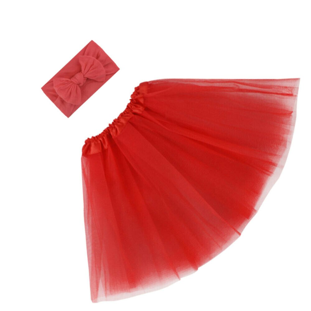 Cute Tutu Skirt for Girls Newborn Baby Girl Clothes Mesh Skirts &amp; Bowknot Headband Photo Prop Costume Outfit 7Colors: Red