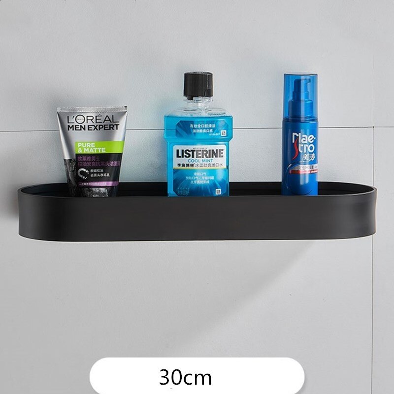 Bathroom Shelf Black Aluminum Wall-Mounted Square Shampoo Shelf Cosmetic Shelves Kitchen Nets Shelf Storage Rack Organizer Rack: 30cm-black 1