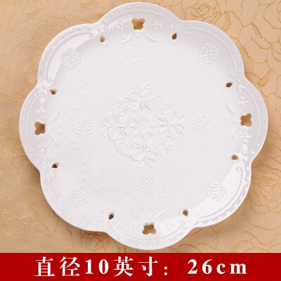 Embossed Bone China Dishes European-style Hollow Dishes Ceramic Tableware Western Dishes Salad Dishes Steak Dishes: 1pcs- 10 inch11