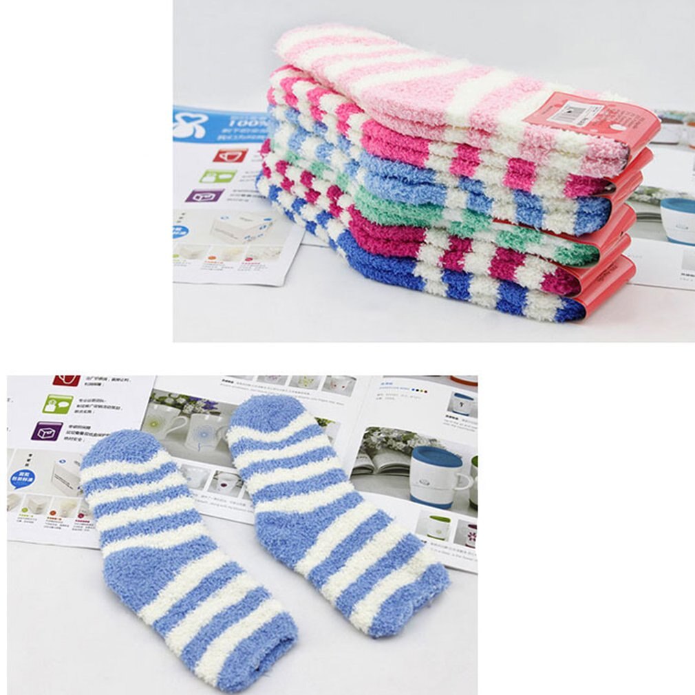 Winter Warm Socks Striped Coral Velvet Soft Bed Floor Socks Fluffy Warm Socks Boys Girls Casual Socks