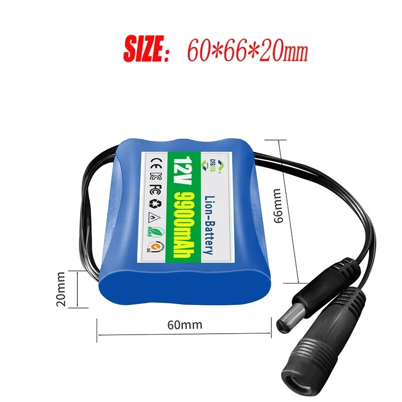 100% 3S1P Protection Plate12V 9.9Ah Battery Pack 12V 9900mAh 18650 Lithium ion DC 12.6V Super Rechargeable Battery + Charger