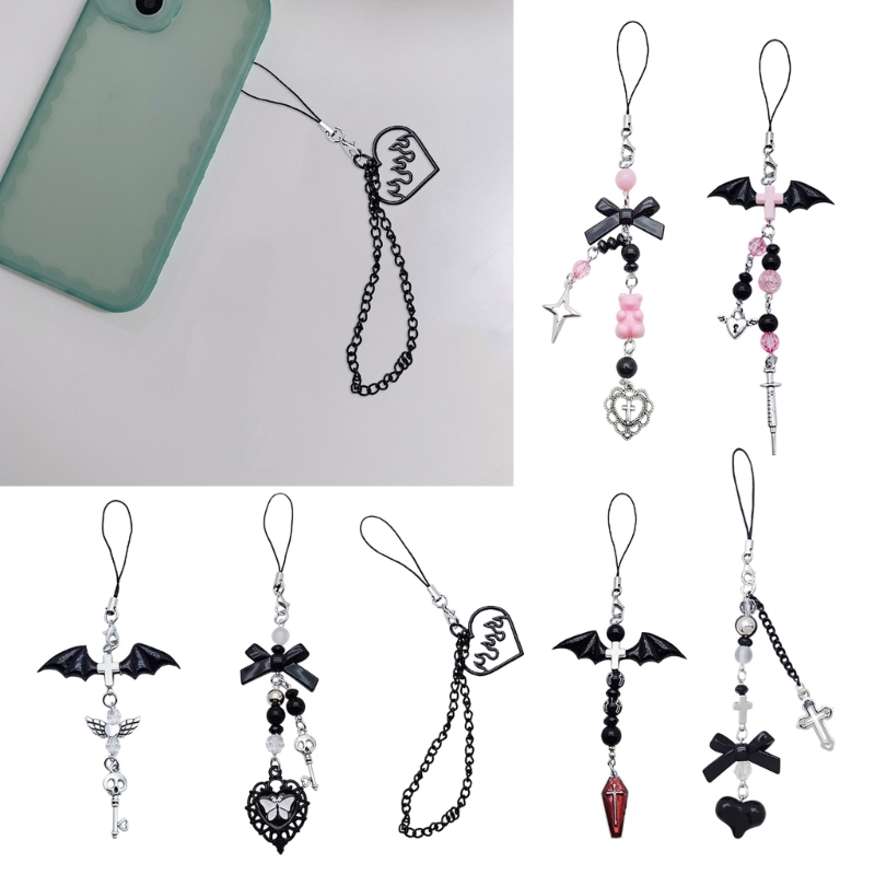 Llavero gótico Y2K para teléfono, colgante Kawaii, accesorio bonito para bolso, correa de guitarra, cordón con cuentas