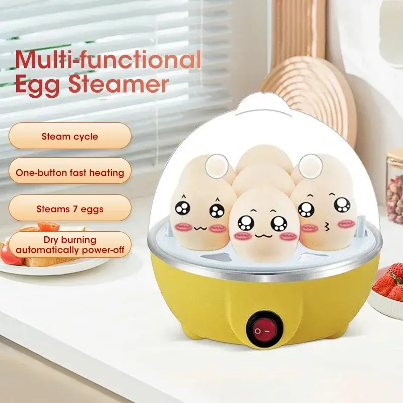 Elektrisk eggkoker 7 eggs dampkoker multifunksjonell komfyr med automatisk avstengning for omelett myke, medium og hardkokte egg
