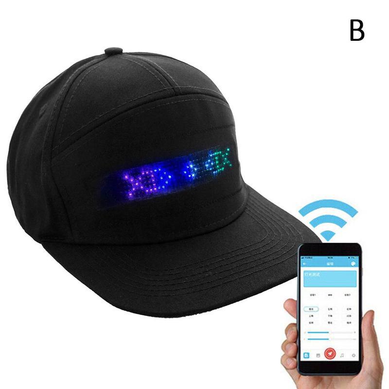 1pc kreatywna aplikacja sterowanie przez telefon komórkowy reklama kapelusz słowo kapelusz wyświetlacz Bluetooth czapki biodro doprowadziło kapelusz wzór światła chmiel T8I3: B