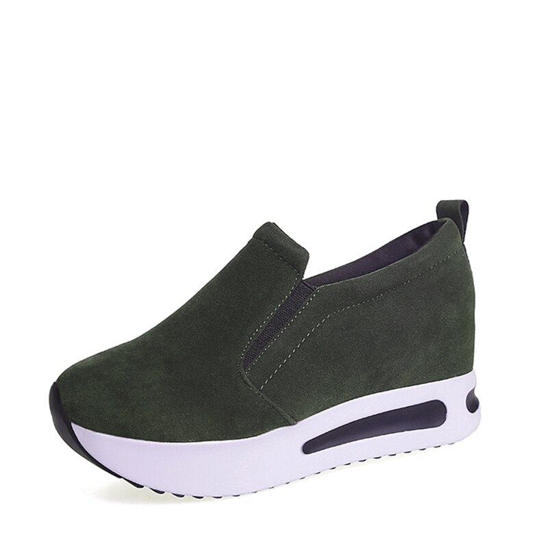 Lente Vrouwen Schoenen Platform Klimplanten Vrouwelijke Slip Op Mocassins Suède Elastische Band Naaien Casual Schoenen Dames Schoenen: Army Green / 6