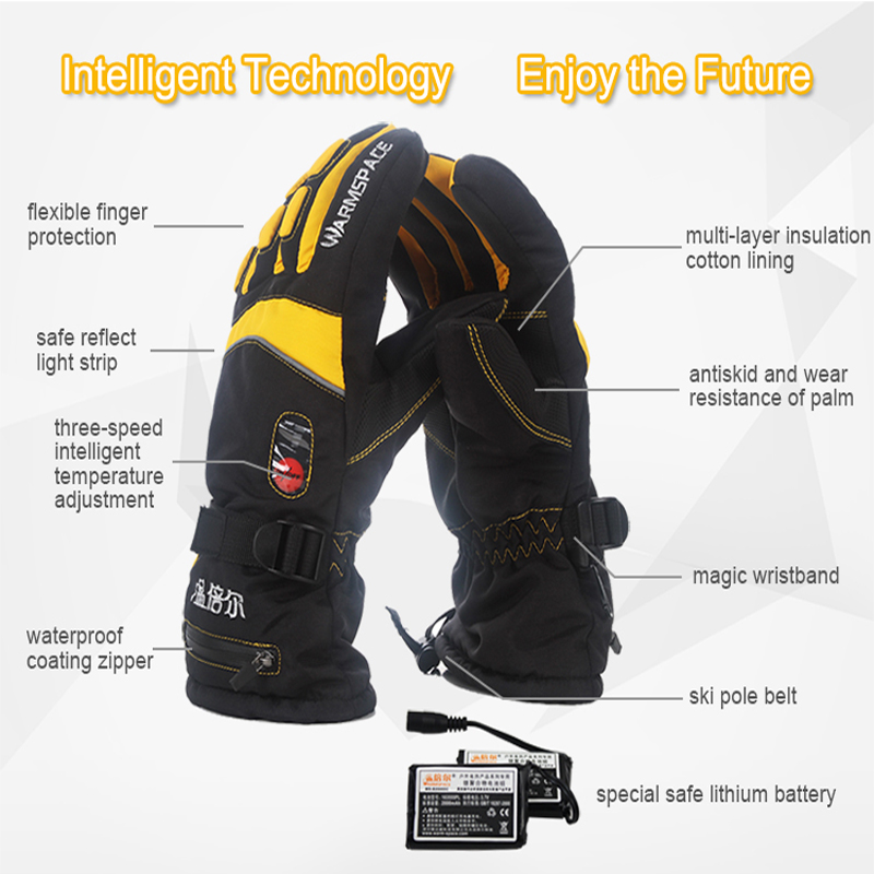 Warmspace 7.4v elektriske opvarmede handsker vandtæt lithiumbatteri selvopvarmende vinter varme udendørs sportscykel skihandsker