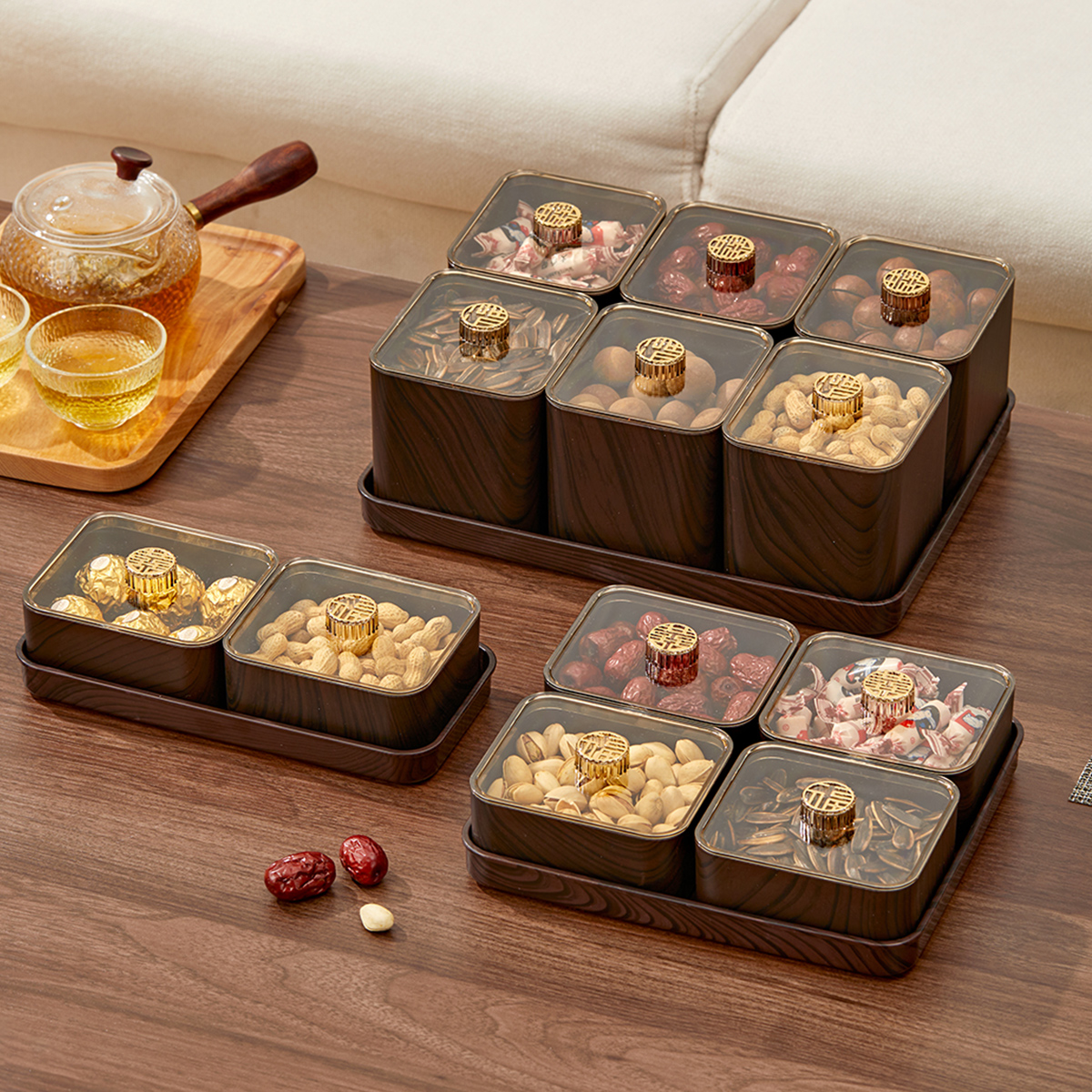 WORTHBUY 2/4/6 Gitter Lebensmittel Aufbewahrung sbox feuchtigkeit beständige Nuss, Trocken früchte, Süßigkeiten Box Obst Vorrats behälter für Weihnachten Neujahr