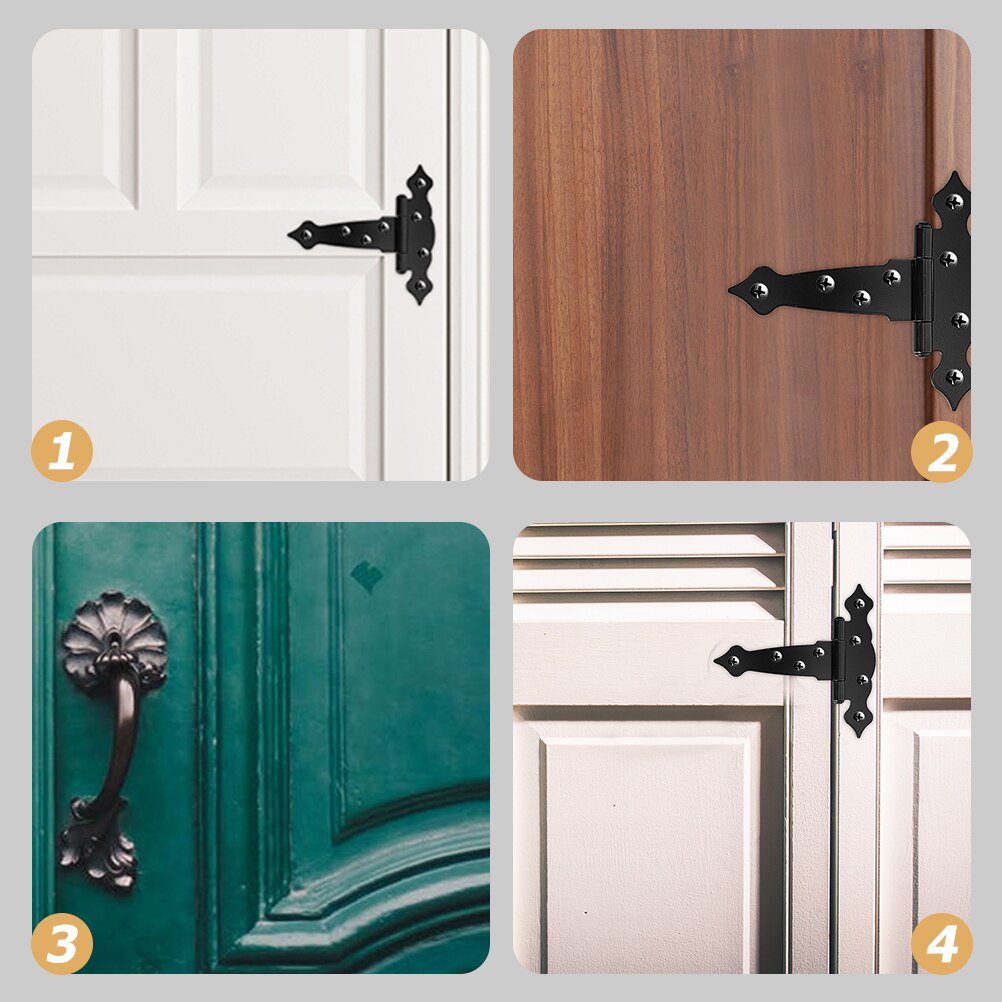 4pcs T-shaped Gate Hinges Heavy Duty Hinges Black Shed Barn Door Hinges